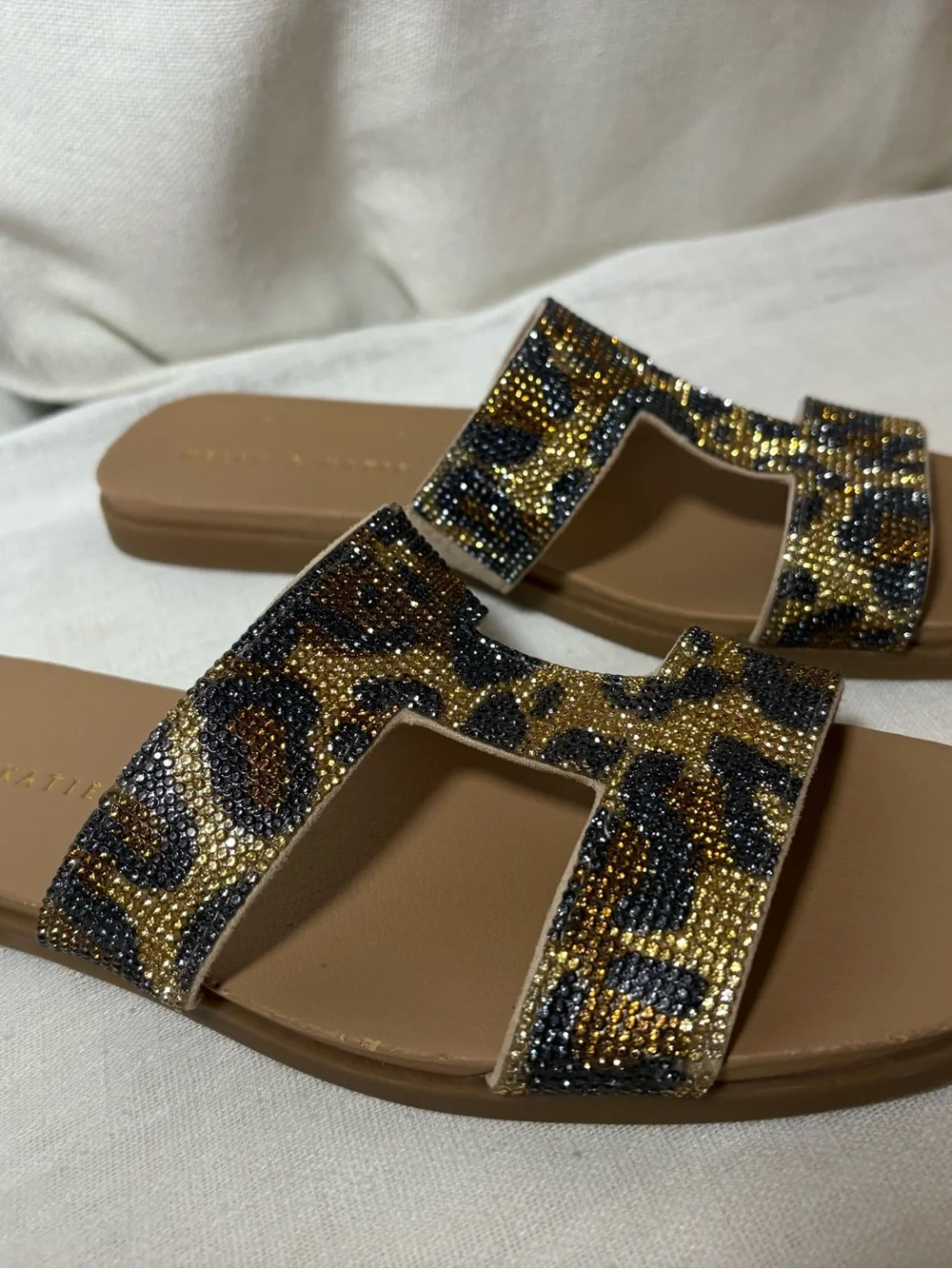 Kelly & Katie Rhinestone Leopard Slide Sandals Glitter Glam Y2K Flats Sandals 9